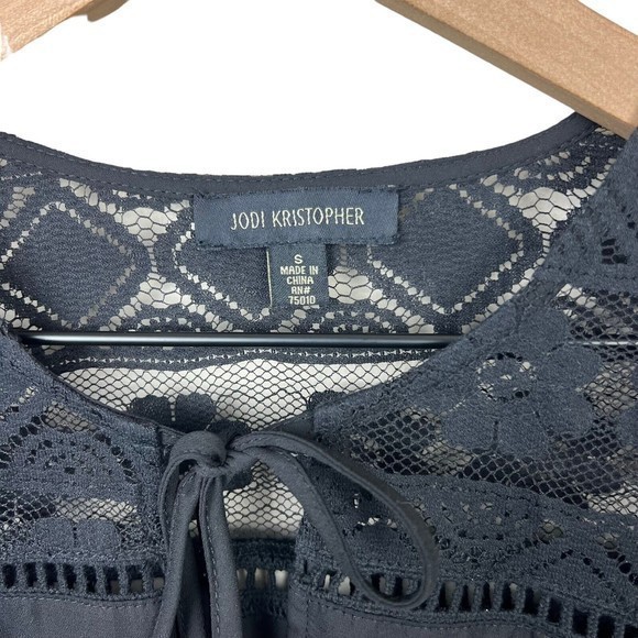 Jodi Kristopher Womens Black Chiffon Balloon Sleeve Lace Upper Mini Dress‎ Small - Picture 5 of 5